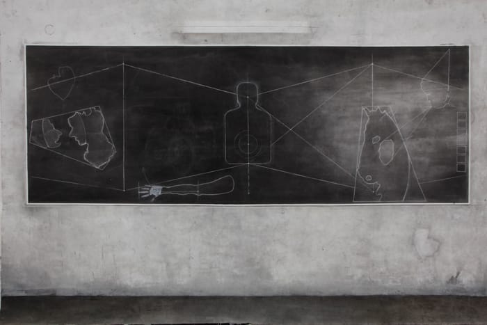 ליהי תורג'מן - לוח, 2012, 300x400 ס”מ, פחם גיר ושמן על בד