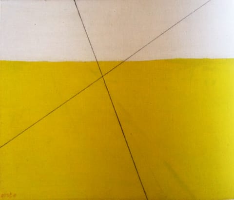 מיכאל גרוס - איקס על מרחב, 1978. שמן ועיפרון על בד, 55/67 ס"מ. אוסף גדעון עפרת