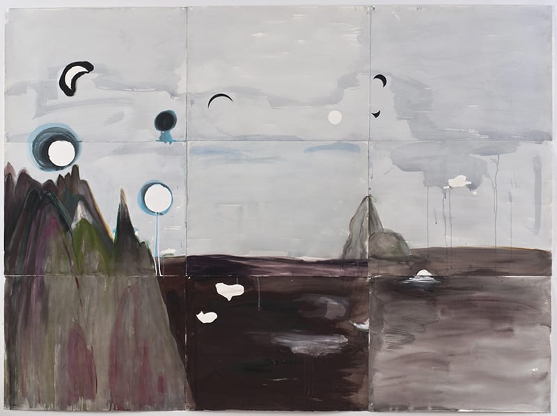 טלי בן-בסט, "נוף עם ירחים", 2010. טכניקה מעורבת עם נייר