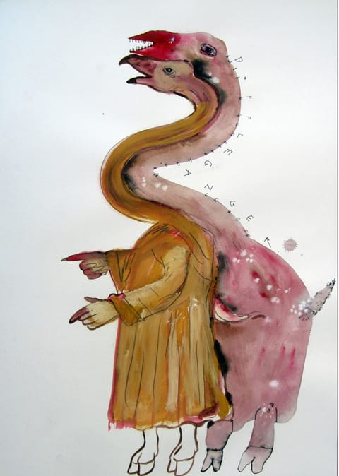 אסי משולם ו-Klone - זוג, צבעי שמן ומים על נייר, 50/70 ס"מ, 2012