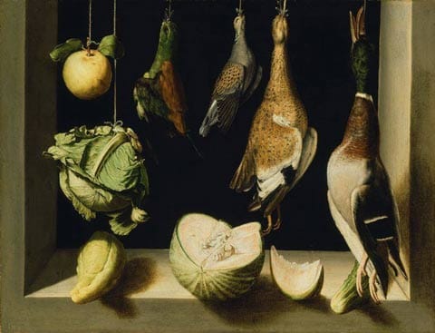 Juan Sánchez Cotán - Still Life with Game Fowl 1600-3 Oil on canvas, 67.8/88.7 cm Art Institute Chicago