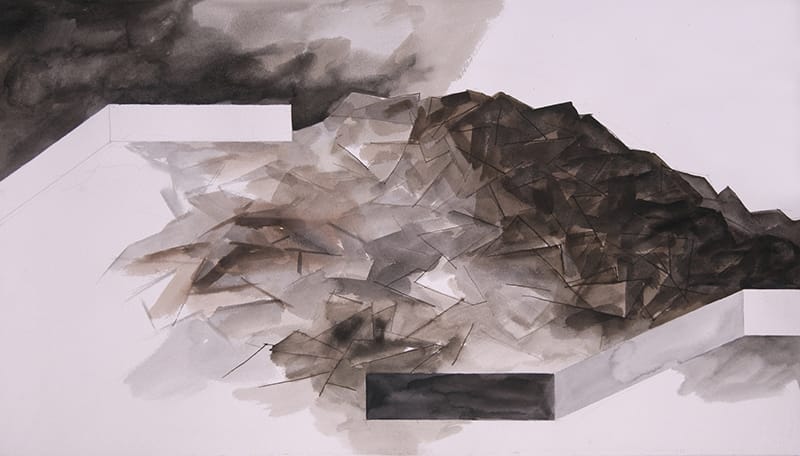 אברהם אילת, "גבעה של גיבורים מתים", דיו וצבעי מים, 45x76 ס"מ, 2007