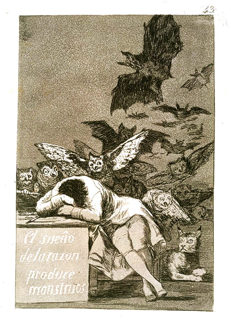 "The Sleep of Reason Produces Monsters", פרנסיסקו גויה. תחריט. 1799
