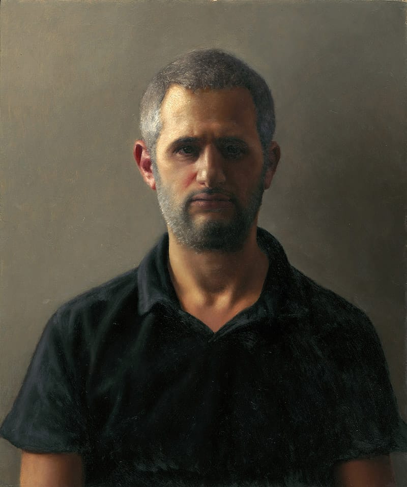 ארם גרשוני, "דיוקן עצמי עם חולצה שחורה", שמן על עץ, 2013, גלריה זימאק