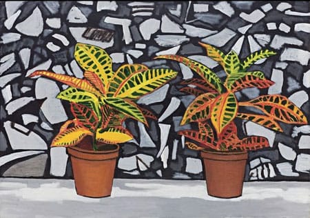 דוד ריב - שני צמחי בית עם ציור מראה כהה, 2008