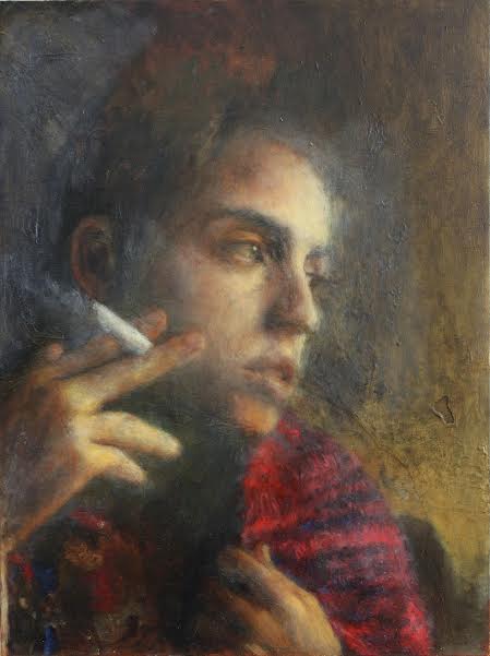 טלי מילשטיין, דיוקן עצמי עם סיגריה, שמן על בד, 2015